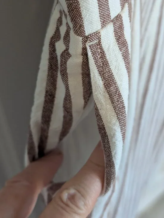 Linen Blend Striped Wide Leg Jumpsuit Smocked Back Coastal Fit & Flare M - Picture 5 of 13